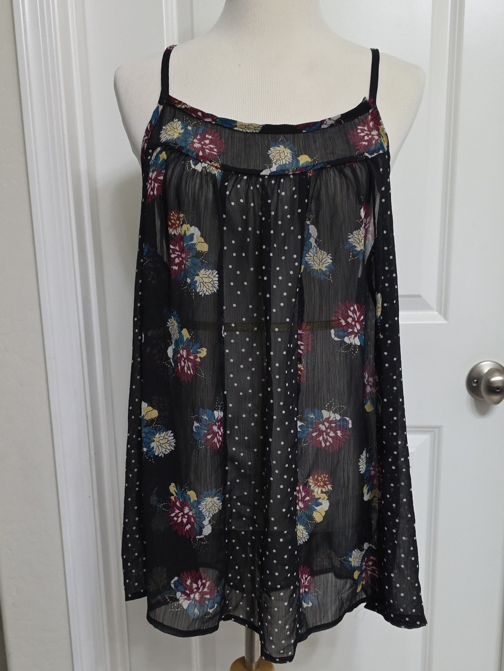 torrid Black Floral & Polka Dot Spaghetti Strap Tunic Camisole